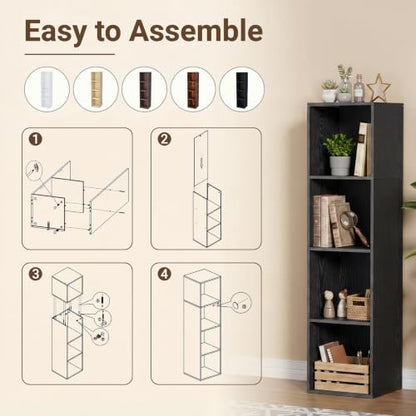4 Cube Black Book Shelf, Tall Bookcase for Bedroom Home Office Living Room - color: Black, size: 4 Cube