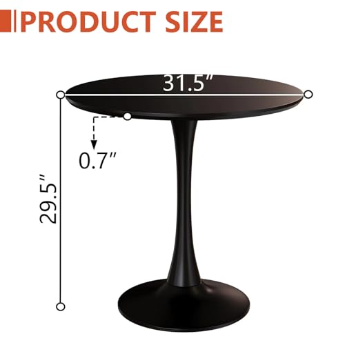 HRVEOCEI 31.5" Tulip Table, Small Round Dining Table with Thickened Tabletop & Metal Pedestal, Bistro Tables for Small Spaces Kitchen Dining Room Living Room (Black) - color: Black