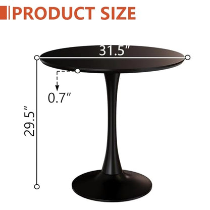 HRVEOCEI 31.5" Tulip Table, Small Round Dining Table with Thickened Tabletop & Metal Pedestal, Bistro Tables for Small Spaces Kitchen Dining Room Living Room (Black) - color: Black