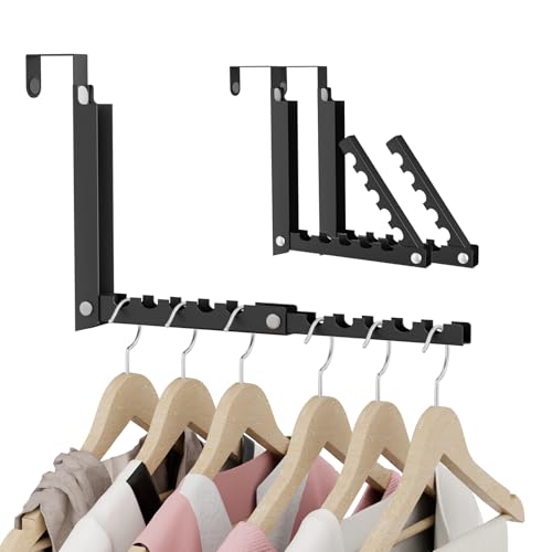 BAKON 2 Pack Heavy Duty Over the Door Hanger, Compact 10 Ridges Double Folding Over Door Hanger, Space Saving Over the Door Drying Rack for Laundry, Rustproof & Waterproof, (Black) - color: Black