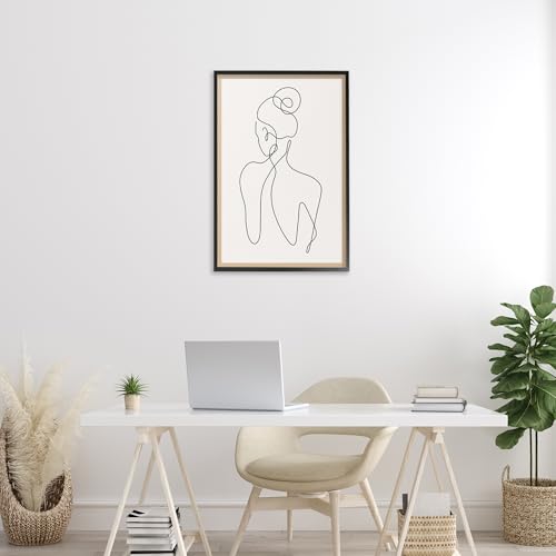 'Minimal Woman Line Drawing'| Framed Giclee Art | Stupell Industries | Black, 20 x 30 Inches, Easy to Hang and Sturdy, Made in USA, by Creative Studio - color: Midnight Black (Textured), size: 30"L x 20"W