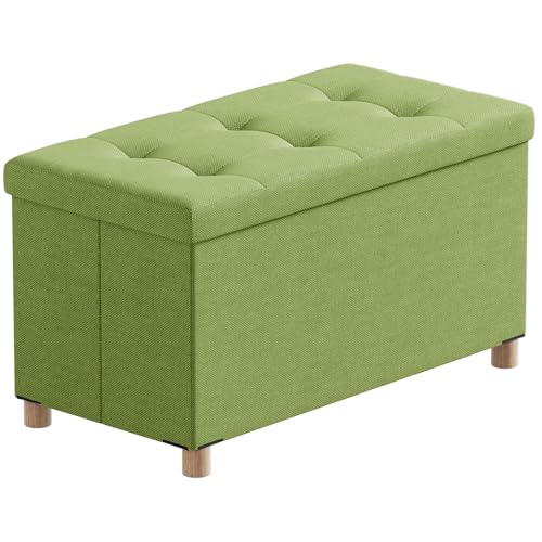 BRIAN & DANY 30 Inches Folding Storage Ottoman Bench, Ottoman with Storage Bench for Bedroom, Living Room, Entryway, Foot Rest with Legs, Bright Green - color: Bright Green, size: 15"D x 30"W x 15"H