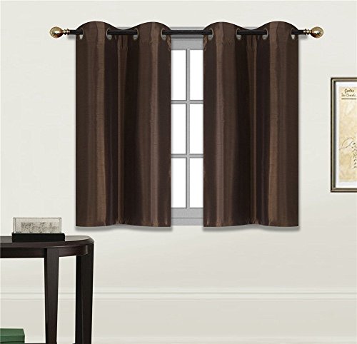 Elegant Home 2 Panels Tiers Grommets Small Window Treatment Curtain Faux Silk Insulated Blackout Drape Short Panel 28" W X 36" L Each for Kitchen Bathroom or Any Small Window # D24 (Brown/Chocolate) - color: Brown / Chocolate