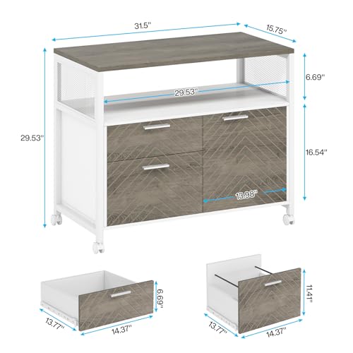 Tribesigns Modern File Cabinet with Drawers for Letter-Sized File and Door, Lockable lateral Filing Cabinet Printer Stand with Storage Shelves and with Rolling Caster for Home Office (Oak) - color: Oak