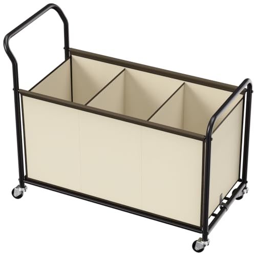 3-Section Rolling Laundry Hamper, 40 Gal (150L) Laundry Sorter Cart with Metal Frame, Fabric Baskets, Wheels, Heavy Duty Clothes Hamper for Laundry Room, Bedroom