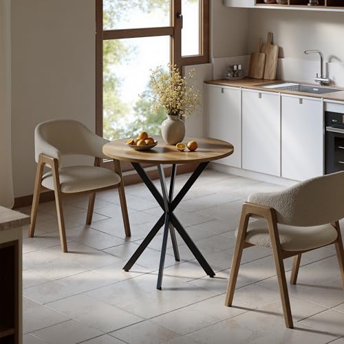 Unovivy 31.5" Small Round Dining Table for 2-4 Light Brown Dinner Table | Space Saving Circle Small Kitchen Table, Industrial Mid Century Modern Dining Room Desk for Kitchen, Apartment - color: Light Brown, style: Round