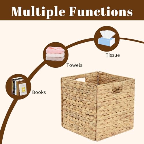Wicker Storage Cubes, Foldable Storage Bins, 12x12x12 Inch, 2-Pack | 2-pack 12x12x12" foldable water hyacinth wicker cubes; collapsible storage bins for shelves, closets and home organization. - size: 2PC, style: Foldable