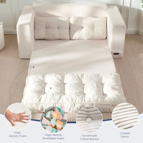 MAXYOYO Folding Sofa Bed, Convertible Sleeper Loveseat with Pillows | 2-Person Fold-Out Loveseat, Convertible Sleeper Bed with Supportive Pillows for Relaxing or Overnight Guests, Beige - color: Beige