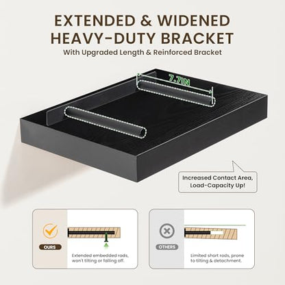 40 Inch Floating Shelves, 12'' Deep Black Shelves for Wall Set of 2 | Invisible Brackets, Engineered Wood, Mounting Hardware Included, 55LBS, Bathroom, Laundry Room, Kitchen, Living Room - color: Black, size: 40W x 11.6D x 2H, 2 Pack