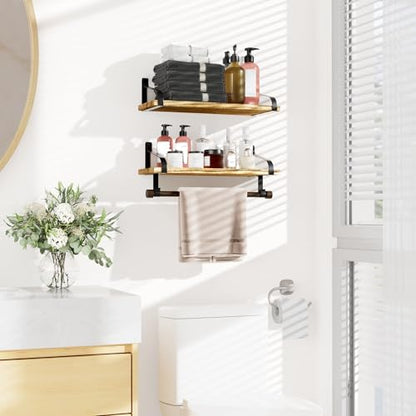 Love-KANKEI 17.3"Floating Wall Shelves Set of 2,Solid Wood,Carbonized Black | Coffee Bar,Spice Rack,Towel Bar/8 Hooks,39 Lbs/shelf,Easy to Install,For Kitchen,Bathroom,Living Room,Bedroom,Office,Entryway - color: Carbonized Black