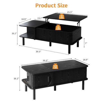Lift Top Coffee Table,Wooden Rectangle Coffee Table with Hidden Storage Space,Metal Handles,Metal Legs,Mid Century Modern Style,Suitable for Living Room,Office,Apartment. (A-Lift Coffee Table-Black) - color: A-lift Coffee Table-black