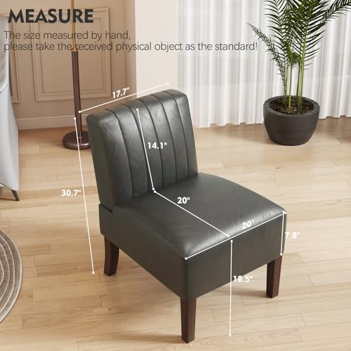 VIRRMO Armless Accent Chairs Set of 2 Upholstered Dining Chairs Living Room Chairs with Solid Wood Legs Bedroom Chair Leather Reading Chair Comfy Chair for Bedroom Vanity Kitchen (Grey) - color: Leather-grey