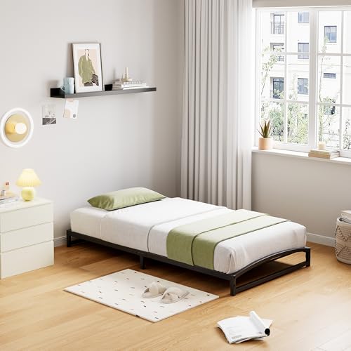 IDEALHOUSE Low Bed Frame, 6 in Twin Size Metal Platform Bed Frame, Black | Arch Design, Heavy Duty Bed Frame, Strong Bearing Capacity, No Box Spring Needed, - color: 6 Inch Black, size: Twin