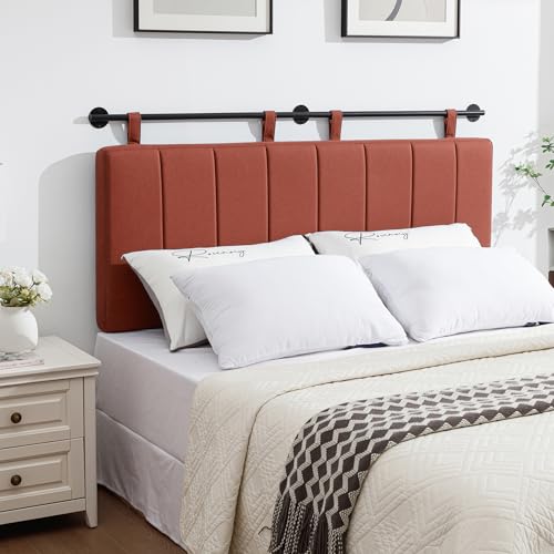 Queen Headboard Only,Wall Mounted Hanging Upholstered Bed Head Board | Modern Fluted Design of Fine Linen, Elegant Orange Headboard for Bedroom (Orange,Queen Size) - color: Linen/Orange, size: Queen