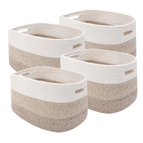 4 Pack Woven Storage Baskets for Organizing - Cotton Rope Baskets for Closet, Toys, Books, Towels, Durable Storage Bins for Shelves, Living Room, Bedroom, 12.7''Lx9''Wx7.8''H (Khaki, 12.7") - color: Khaki, size: 12.7"