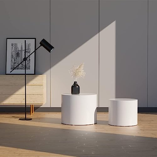 JUSTONE Set of 2 Nesting Coffee Table,Modern Round Wood Accent Side End Table for Living Room Bedroom and Entryway, Apartment,Nesting Tables for Small Spaces No Assembling (Matte White) - color: Round-white-14.9"h