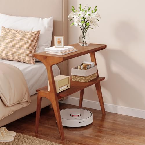 Solid Wood End Table | 2-Tier Side Table with Storage Shelf, Bedside Table for Sofa, Living Room, Bedroom, Small Space, Easy Assembly, Cherry - color: Cherry