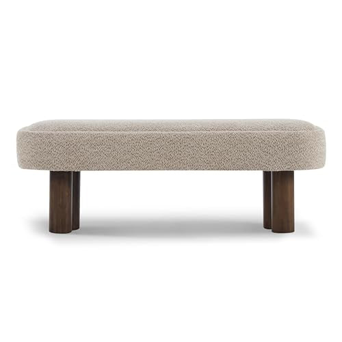 Christopher Knight Home Damas Boucle Upholstered Dining Bench, Wooden Entryway Bench, Long Sofa Footstool for Living Room, Bedroom End of Bed Bench, Khaki+Walnut