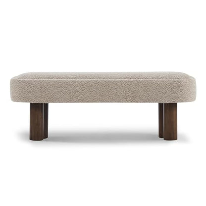 Christopher Knight Home Damas Boucle Upholstered Dining Bench, Wooden Entryway Bench, Long Sofa Footstool for Living Room, Bedroom End of Bed Bench, Khaki+Walnut