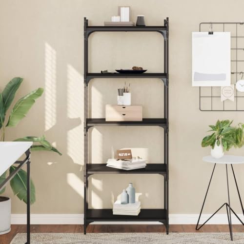 5-Tier Industrial Bookshelf, Modern Metal Frame Bookcase for Home Office, Living Room Storage Rack with Adjustable Feet, Black, 23.6x11.8x60.6 inch - color: Black 8