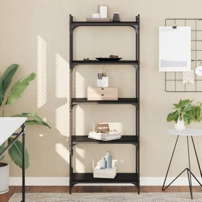 5-Tier Industrial Bookshelf, Modern Metal Frame Bookcase for Home Office, Living Room Storage Rack with Adjustable Feet, Black, 23.6x11.8x60.6 inch - color: Black 8