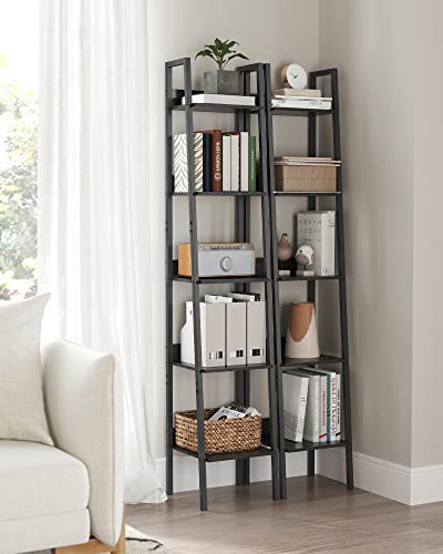 VASAGLE Bookshelf, 5-Tier Narrow Book Shelf, 11.8 x 13.3 x 66.9 Inches, Ladder Shelf for Home Office, Living Room, Bedroom, Kitchen, Ebony Black and Ink Black ULLS109B56 - color: Ebony Black + Ink Black, size: 5 Tiers (13.3"W), style: With back panels