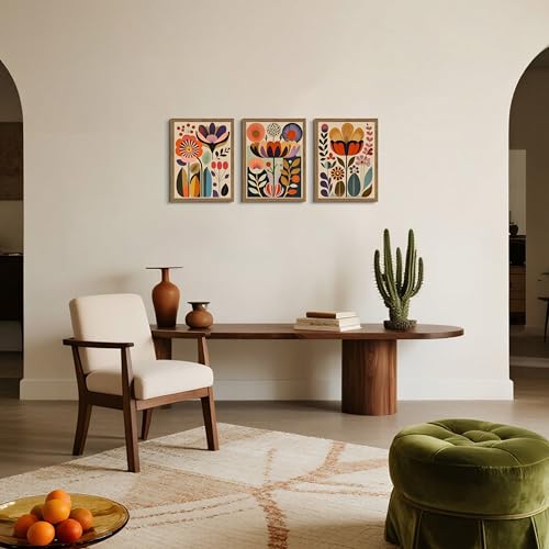 Framed Colorful Floral Wall Art Set of 3, Abstract Scandinavian Flower Canvas Wall Decor Paintings, Mid Century Modern Botanical Artwork Pictures Prints for Living Room Bedroom Dining Room 12x16 Inch - color: Abstract Colorful Floral, size: 16L" x 12W"
