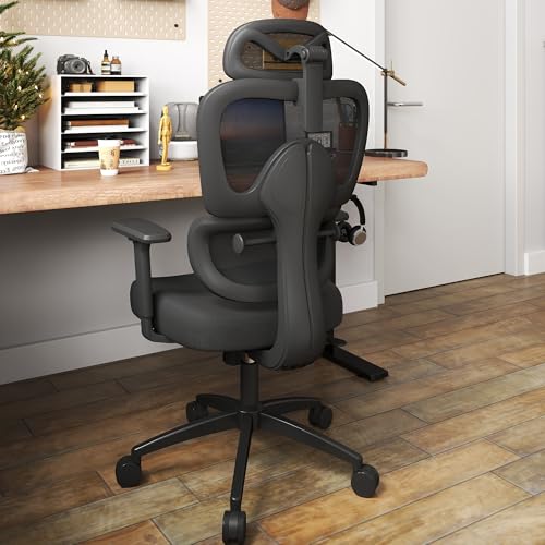 Ergonomic Office Chair with Adjustable Lumbar Support, 3D Arms and Headrest, High Back Wide Desk Computer Chair with Wheels, for Home & Office, Black - style: without Footrest