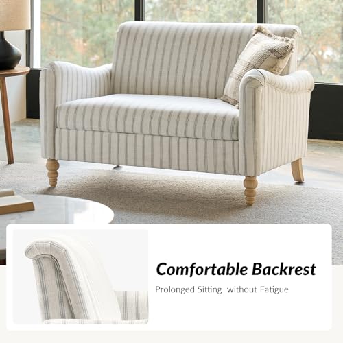 HULALA HOME 50.5" Loveseat Sofa with Stripe Pattern, 2 Seater Sofa, Grey | Farmhouse Comfy Upholstered Small Couch, with Solid Wood Spindle Legs and Rolled Wide Armrests, for Living Room Bedroom - color: Grey, size: 2-Seater Loveseat