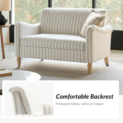 HULALA HOME 50.5" Loveseat Sofa with Stripe Pattern, 2 Seater Sofa, Grey | Farmhouse Comfy Upholstered Small Couch, with Solid Wood Spindle Legs and Rolled Wide Armrests, for Living Room Bedroom - color: Grey, size: 2-Seater Loveseat