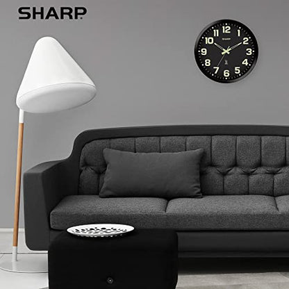 Sharp 12-Inch Atomic Wall Clock, Battery Operated, Glow in Dark | Self-setting atomic time; Easy-read analog face; Automatic time adjustment; Simple setup; Versatile home or office style - color: Black/Glow in Dark, size: Large