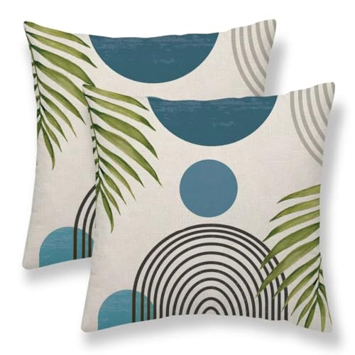 Boho Pillow Covers 16x16 Set of 2, Blue Sunset Decorative Throw Pillow Covers Outdoor Summer Modern Abstact Mid Century Cushion Case for Bed Couch Sofa Home Decor - color: Blue Sunset, size: 16" x 16" (Pack of 2)