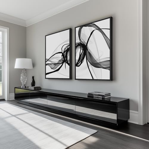 Large Framed Black and White Abstract Wall Art for Living Room, Set of 2 Modern Canvas Prints Paintings Artwork for Walls, Minimalist Lines Pictures for Dining Room Bedroom Office Wall Decor 24x36 In - color: Chaos & Order, size: 24" W x 36" H x 2Pcs
