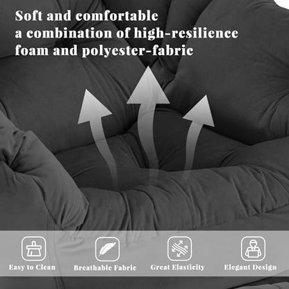 Lazy Chair with Ottoman, Comfy Reading Chair, Black | Cushioned Seat with Foldable Ottoman and Side Pocket, Lounge Chair for Bedroom, Living Room, Dorm and Small Spaces - color: Black