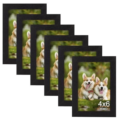 TOFOREVO 4x6 Picture Frames Set of 6, Black | Wood Grain Design, Wall Mounting or Tabletop Display, for Christmas Mother's Day Father's Day birthday - color: Black Wood Grain, size: 4x6