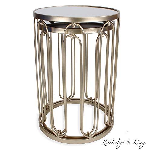 Rutledge & King Braswell End Table Set - Gold, Round, Nesting, Mirrored Tops | Living Room & Bedroom - color: Braswell - Gold