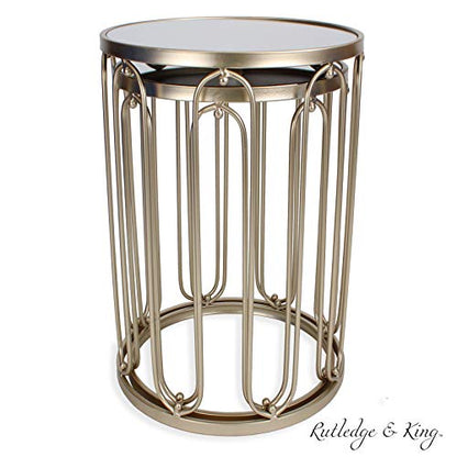 Rutledge & King Braswell End Table Set - Gold, Round, Nesting, Mirrored Tops | Living Room & Bedroom - color: Braswell - Gold