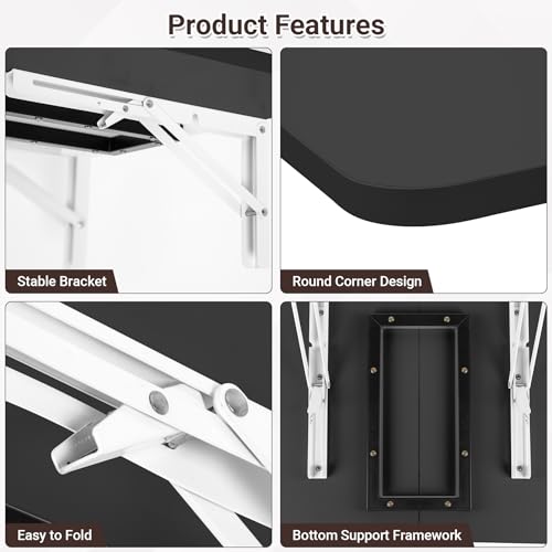 Neoaider Wall Mounted Folding Desk 23.6” x 15.7”, Black | Drop Down Table with Metal Collapsible Brackets, Folding Wall Table for Small Spaces, Home, Office, Kitchen, Laundry Room - color: Black, size: 23.6" x 15.7"