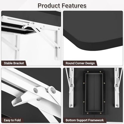 Neoaider Wall Mounted Folding Desk 23.6” x 15.7”, Black | Drop Down Table with Metal Collapsible Brackets, Folding Wall Table for Small Spaces, Home, Office, Kitchen, Laundry Room - color: Black, size: 23.6" x 15.7"