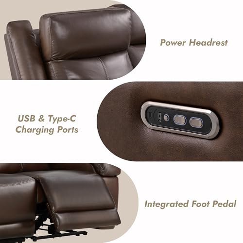Watson & Whitely Wall Hugger Power Reclining Sofa with Console, Brown | Genuine Leather Recliner Sofa, Power Headrests, Center Storage Console, Cup Holders, 3-Seater Couch, Living Room & RV - color: Dark Brown, style: 3 Seater Sofa (with console)