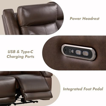 Watson & Whitely Wall Hugger Power Reclining Sofa with Console, Brown | Genuine Leather Recliner Sofa, Power Headrests, Center Storage Console, Cup Holders, 3-Seater Couch, Living Room & RV - color: Dark Brown, style: 3 Seater Sofa (with console)