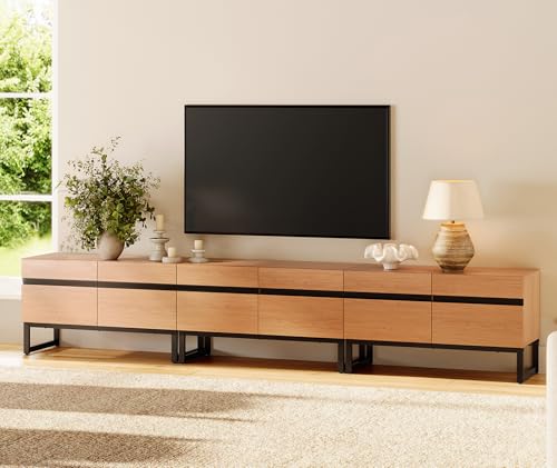 WAMPAT Modern TV Stand for 32-110 Inch TVs, Wood Entertainment Center with Metal Base Storage Cabinets, Media TV Console for Living Room, Mocha, 3Pcs - color: Mocha, size: 3 Pcs