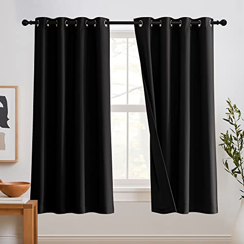 RYB HOME Noise Reducing Curtains, 3 Layers Total Blackout Curtains | Thermal Insulated, Energy Efficiency Heavy Duty, Grommet, For Kids Room Studio Bedroom, W52 x L63, Black, 2 Panels - color: Black, size: 52"W x 63"L (Pack of 2)