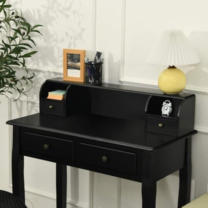 GIANTEX Writing Desk with 4 Drawers, Removable Floating Organizer 2-Tier Mission Home Computer Vanity Desk for Apartment Small Space (Black) - color: Black