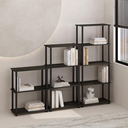 Furinno Turn-N-Tube Book Shelf, 3-Tier Bookshelf, Bookcase with Multipurpose Compact Display Rack, 11.6 x 23.6 x 29.6, for Living Room, Bedroom, Home Office, Espresso/Black - color: Espresso/Black, size: 3-Tier Round Tube