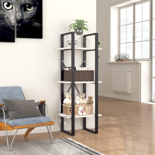 3-Tier Slim White Wood and Metal Frame Bookshelf | Compact 11.8 x 15.7 x 41.3 inch standing cabinet fits narrow spaces in living rooms and home offices. - color: White, size: Small