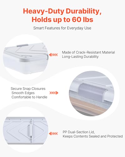 VEVOR Under Bed Storage with Wheels, 31.7 x 15.6 x 6.9 inch Underbed Containers, Underbed Shoes Organizer with Lid & Gray Latch, Rolling Under the Bed Storage Bins for Clothes Shoes Blankets, 4 Pack