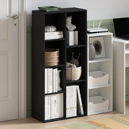 Furinno LUDER Book Shelf, 7-Cube Bookshelf, Bookcase with Open Shelves, 9.4 x 19.5 x 41.7, Easy Assembly, for Living Room, Bedroom, Home Office, Blackwood - color: Blackwood, size: 7-Cube