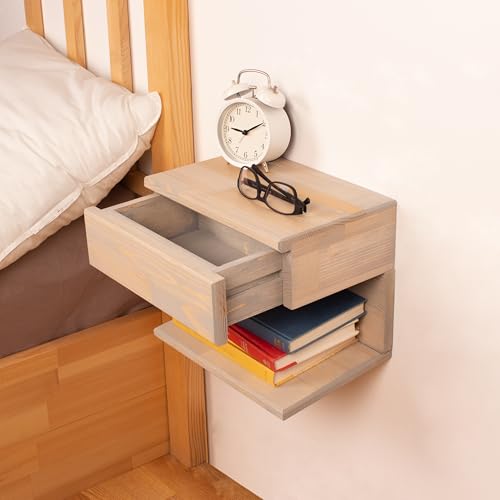 Floating Nightstand Side Accent or End Table with Storage Drawer, Wood Bedside Shelf, Handmade Floating Table, Nightstand Shelf (Istanbul) - color: Istanbul