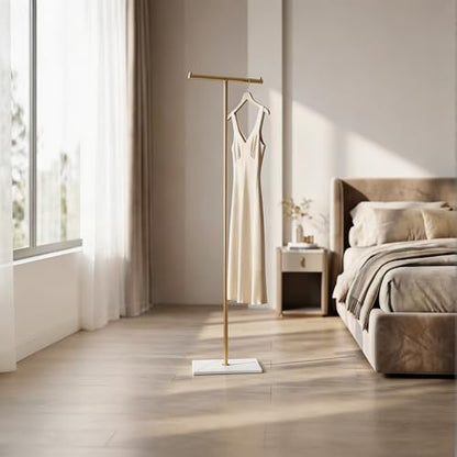 67 in Freestanding Garment Rack, T-Shaped Coat Rack for Bedroom, Entryway, Retail Store, Laundry Room or Closet – Adjustable Height Metal Clothes Stand, Gold - color: A7